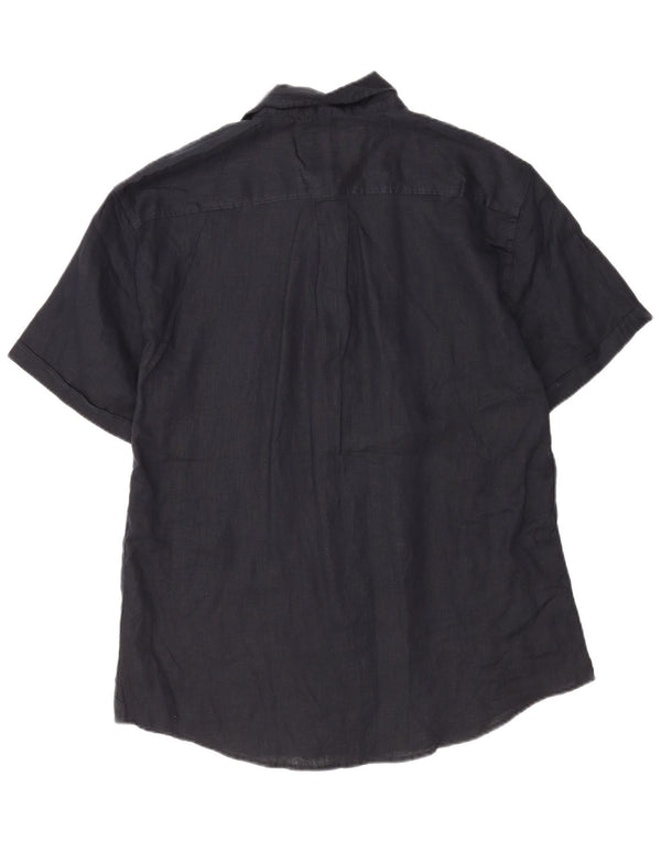 Coast Mens Short Sleeve Shirt 2XL Navy Blue Linen