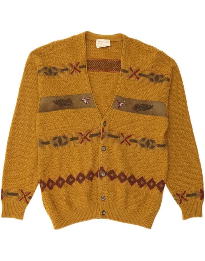 Vintage Mens Cardigan Sweater IT 50 Medium Yellow Geometric Wool