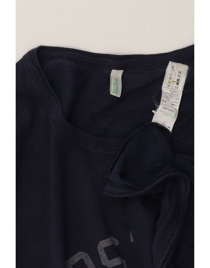 Benetton Mens Graphic Top Long Sleeve Medium Navy Blue Cotton