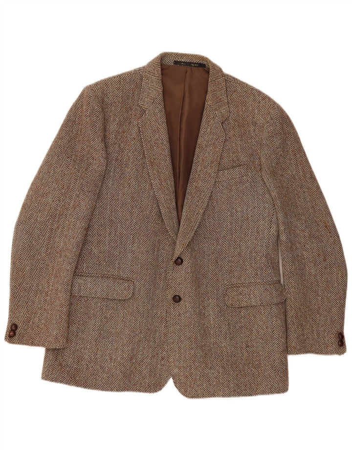 Barker Mens Harris Tweed 2 Button Blazer Jacket UK 46 3XL Brown Herringbone