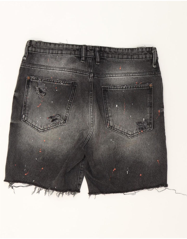 ZARA Mens Distressed Denim Shorts EU 42 Large W32 Grey Cotton