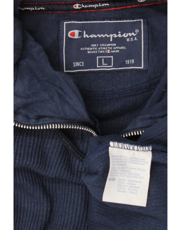 Champion Mens Zip Neck Sweatshirt Jumper Large Navy Blue Cotton