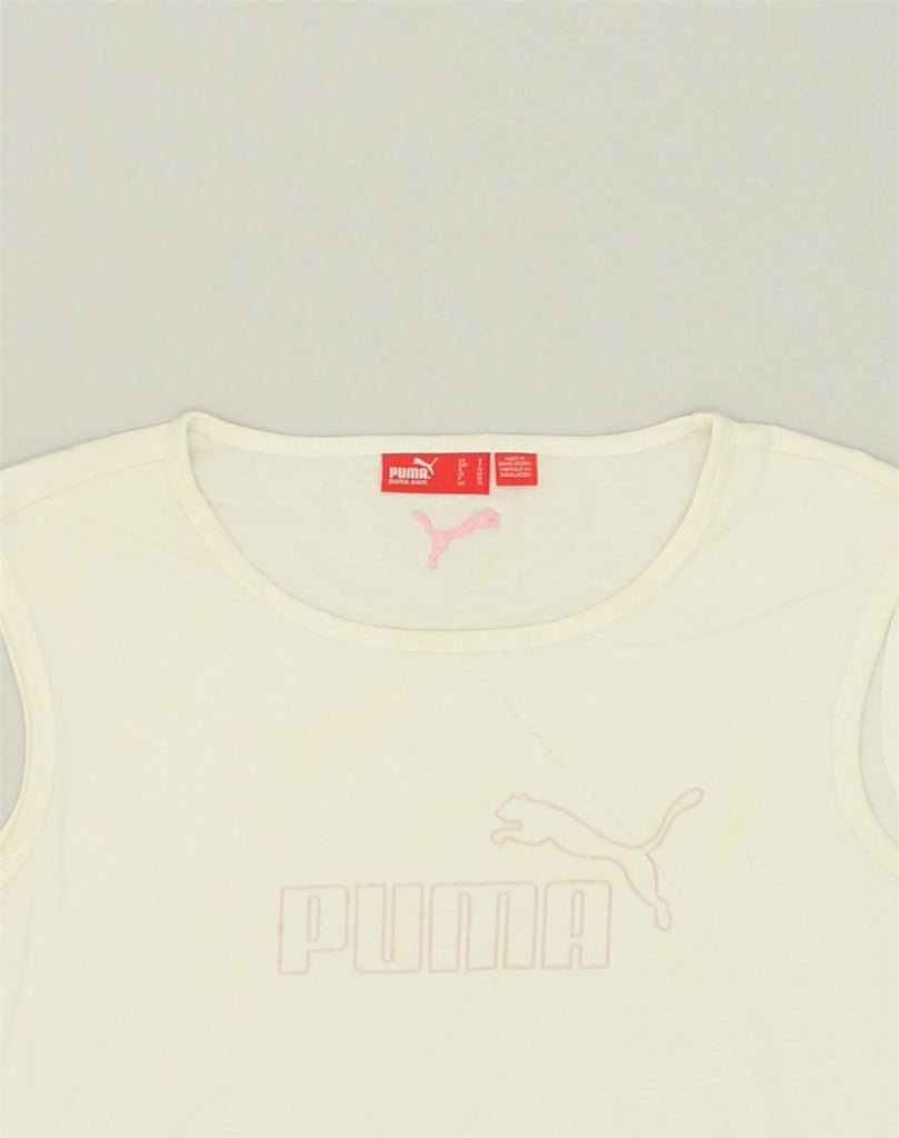 PUMA Womens Graphic Vest Top UK 10 Small White Cotton | Vintage Puma | Thrift | Second-Hand Puma | Used Clothing | Messina Hembry 