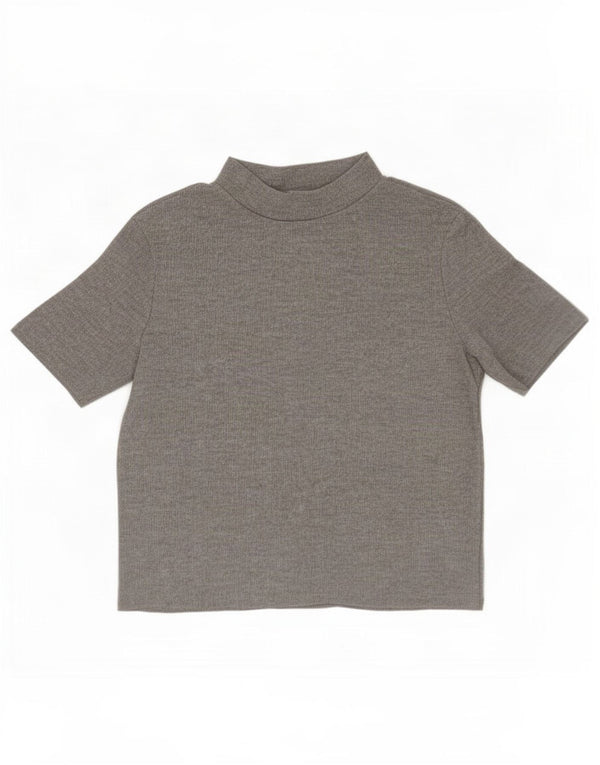 Zara Womens Trafaluc Crop T-Shirt Top UK 14 Medium Grey Polyester
