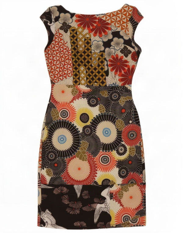 Desigual Womens Graphic Sheath Dress UK 6 XS Black Floral Polyester