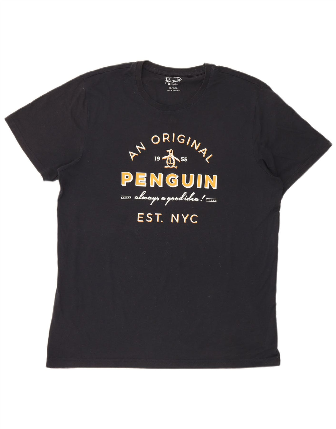 Penguin Mens Graphic T-Shirt Top XL Black Cotton