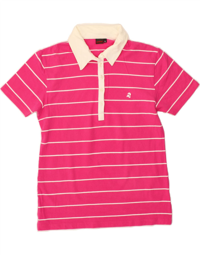 INVICTA Womens Polo Shirt UK 18 XL Pink Striped Cotton Vintage Invicta and Second-Hand Invicta from Messina Hembry 