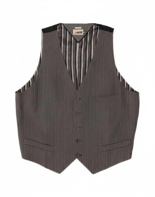 Tommy Hilfiger Mens Waistcoat XL Grey Herringbone Cotton