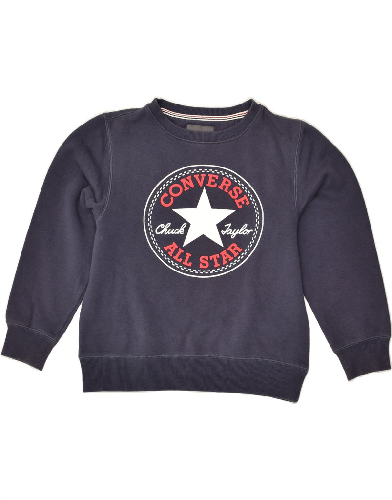 CONVERSE Boys Graphic Sweatshirt Jumper 10-11 Years Medium Navy Blue | Vintage Converse | Thrift | Second-Hand Converse | Used Clothing | Messina Hembry 