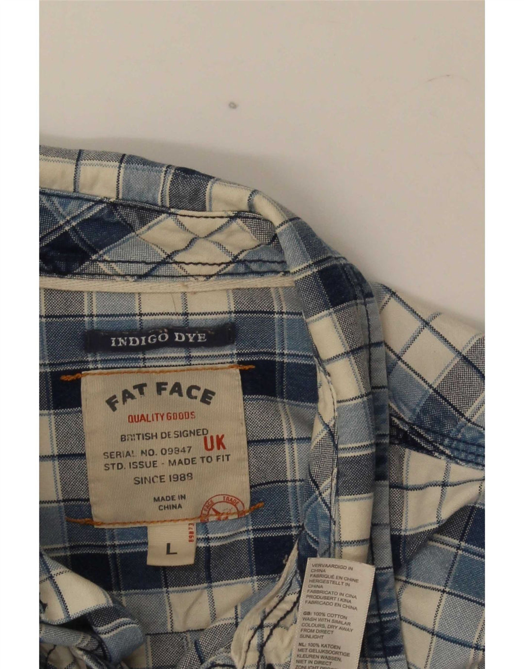 Fat Face Mens Flannel Shirt Large Blue Check Cotton