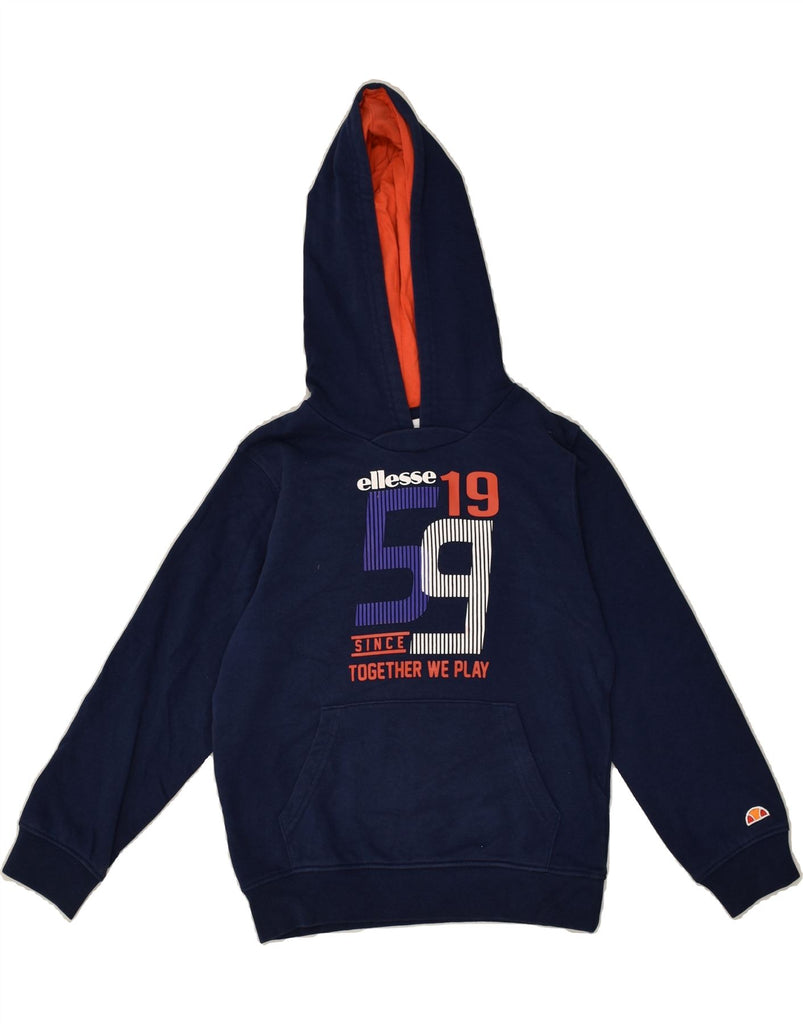 ELLESSE Boys Graphic Hoodie Jumper 7-8 Years Navy Blue Polyester | Vintage Ellesse | Thrift | Second-Hand Ellesse | Used Clothing | Messina Hembry 