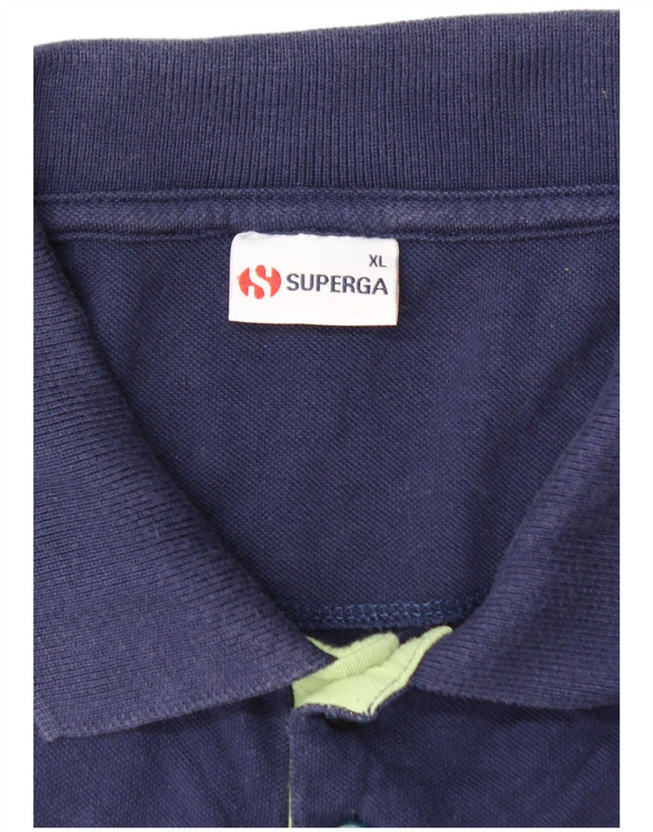 SUPERGA Boys Polo Shirt 15-16 Years XL Navy Blue Colourblock Cotton