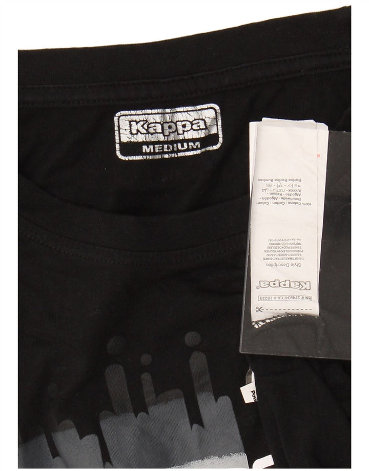 KAPPA Womens Graphic T-Shirt Top UK 14 Medium Black Cotton