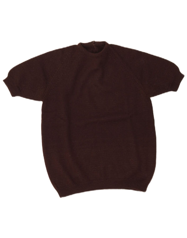 Vintage Womens Short Sleeve Crew Neck Jumper Sweater UK 8 Small Brown
