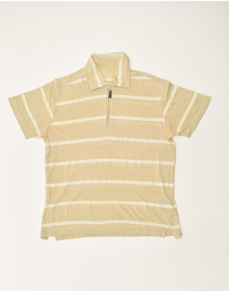 VINTAGE Mens Polo Shirt IT 48 Small Beige Striped Cotton | Vintage Vintage | Thrift | Second-Hand Vintage | Used Clothing | Messina Hembry 