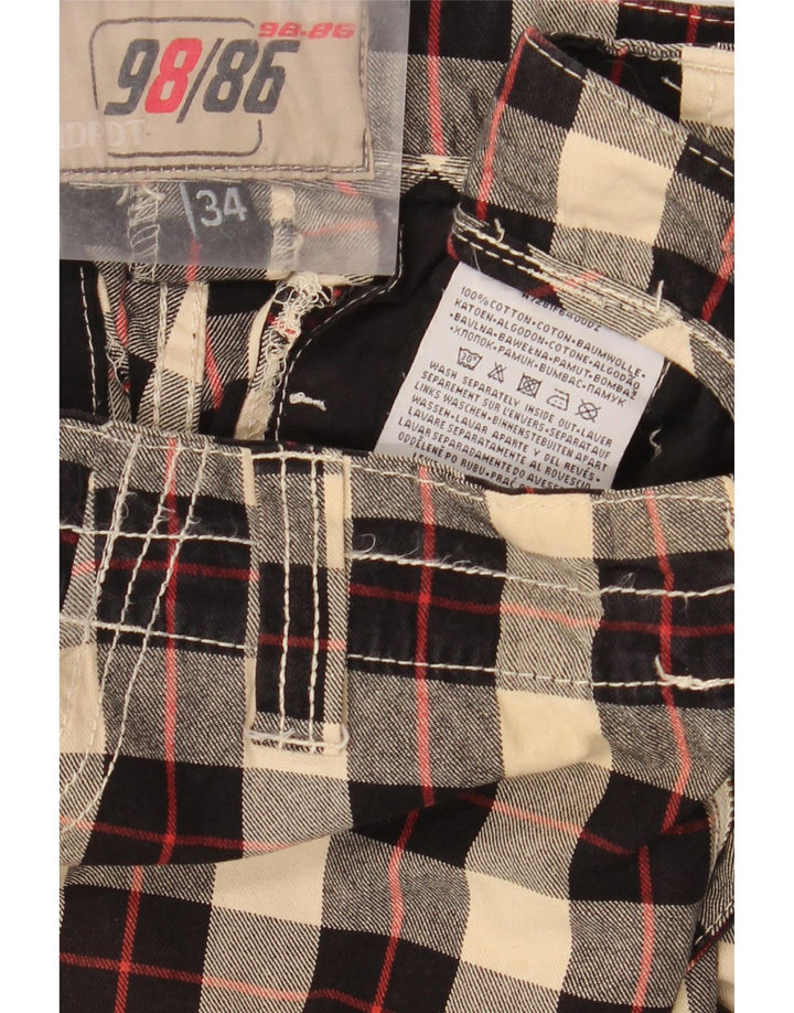 Vintage Mens Cargo Shorts W34 Large Black Check Cotton