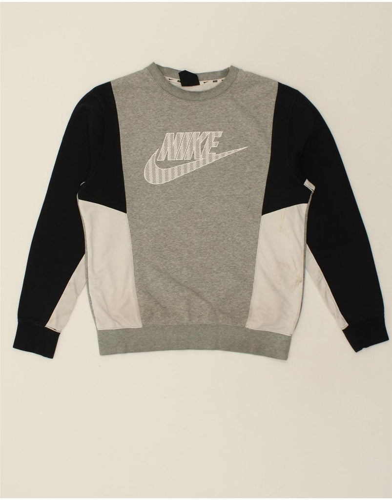 NIKE Mens Graphic Sweatshirt Jumper Small Grey Colourblock Cotton | Vintage Nike | Thrift | Second-Hand Nike | Used Clothing | Messina Hembry 