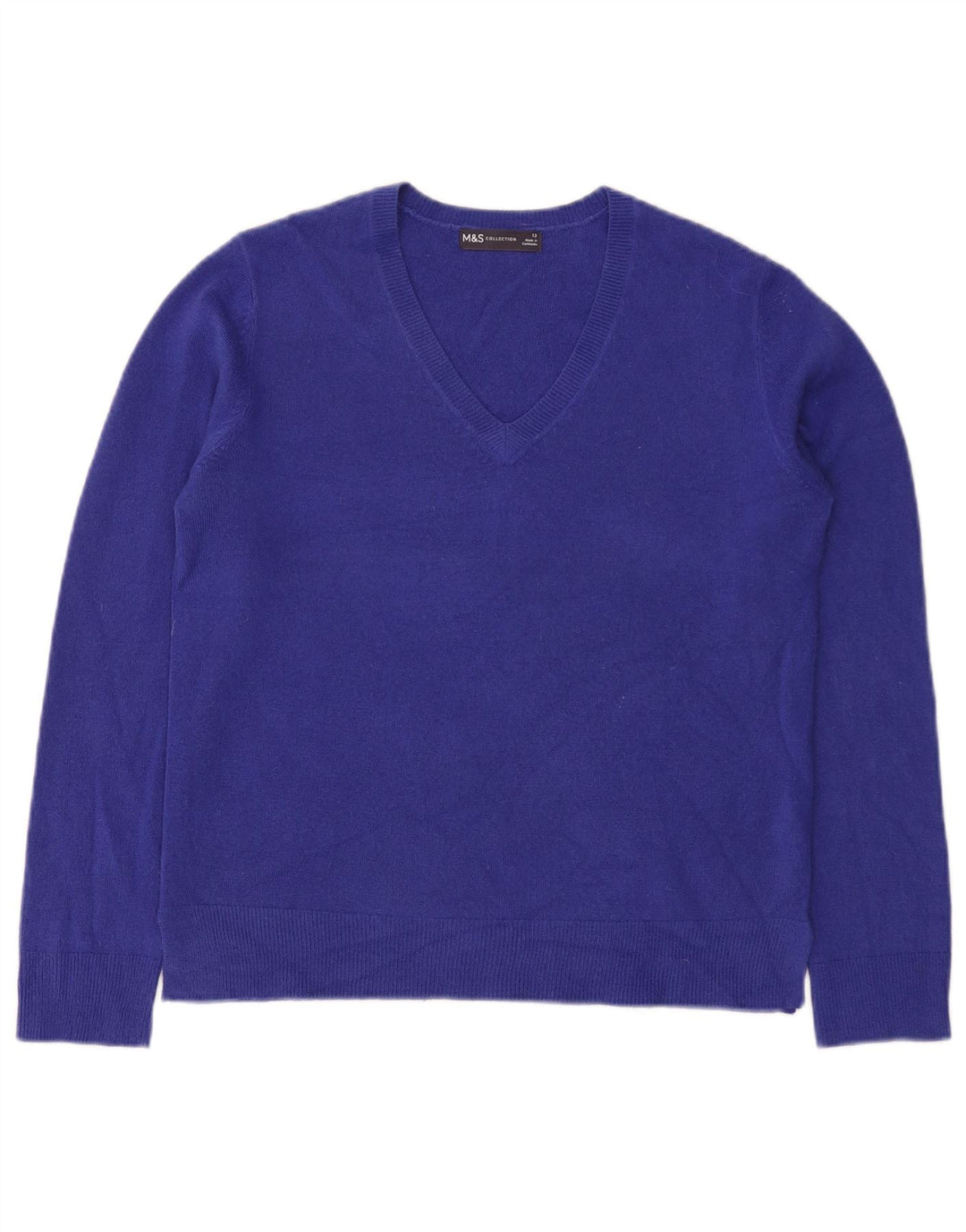 Marks & Spencer Womens V-Neck Jumper Sweater UK 12 Medium  Blue Acrylic