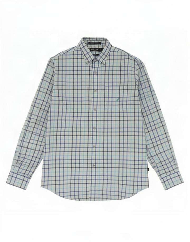 Nautica Mens Classic Fit Shirt Medium Blue Check Cotton