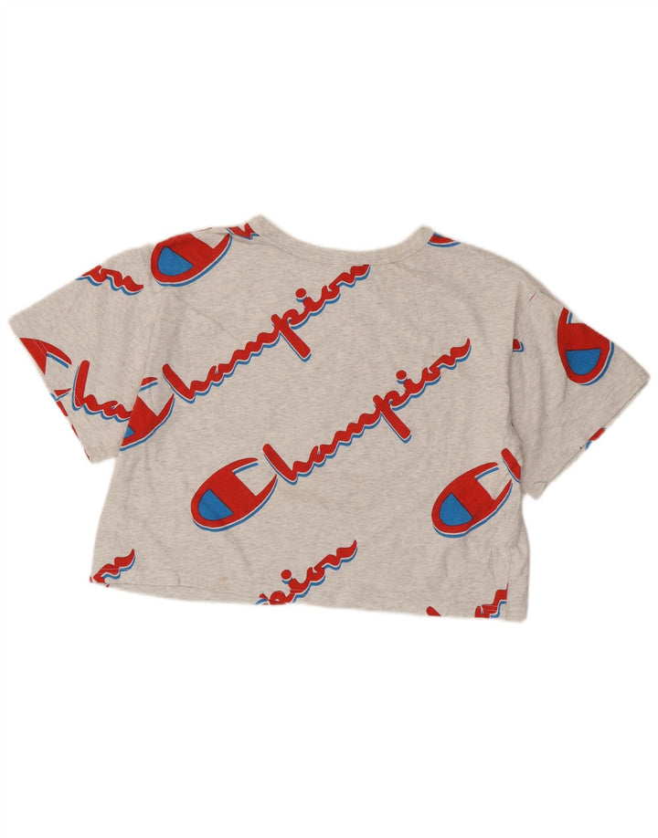 CHAMPION Womens Reverse Weave Crop Graphic T-Shirt Top UK 16 Large Grey