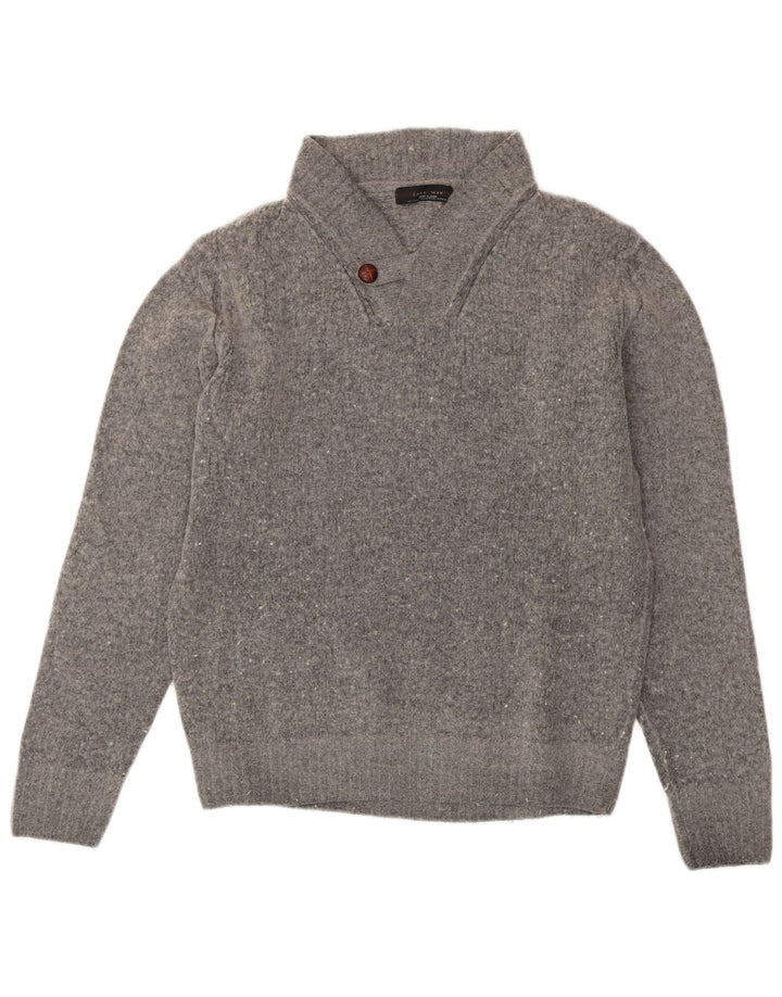 ZARA Mens V-Neck Jumper Sweater Large Grey Wool