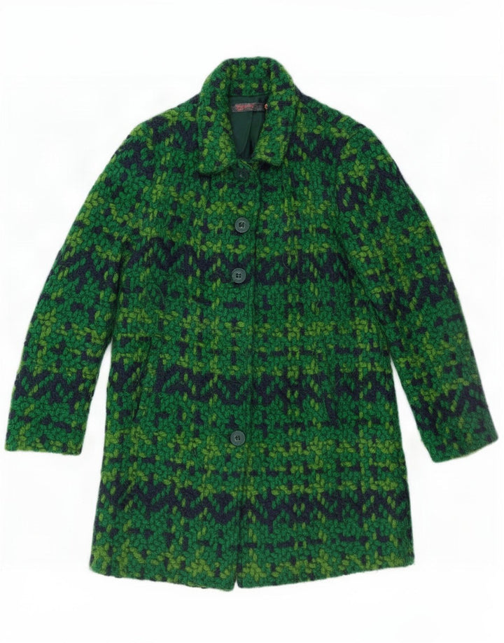 Desigual Womens Overcoat EU 44 XL Green Geometric Polyester