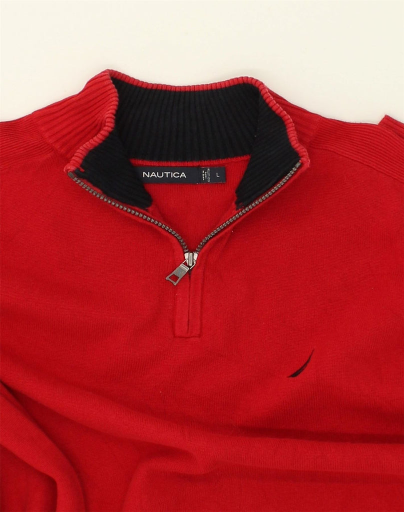 NAUTICA Mens Zip Neck Jumper Sweater Large Red Cotton | Vintage Nautica | Thrift | Second-Hand Nautica | Used Clothing | Messina Hembry 