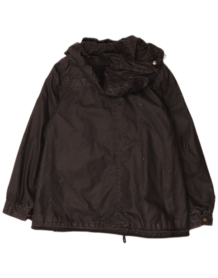 Zara Womens Hooded Waxed Cotton Jacket UK 14 Medium Black