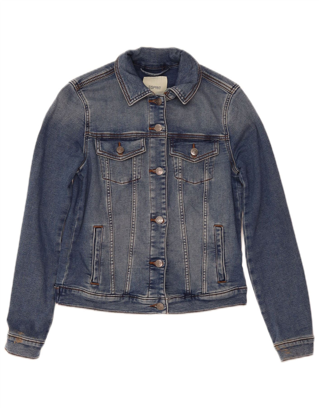 Esprit Womens Crop Denim Jacket UK 10 Small Blue Cotton