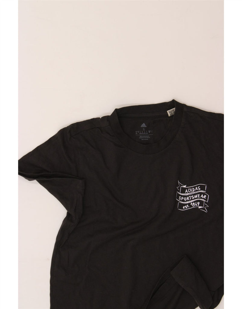 ADIDAS Womens Graphic T-Shirt Top UK 8/10 Small Black Cotton Vintage Adidas and Second-Hand Adidas from Messina Hembry 