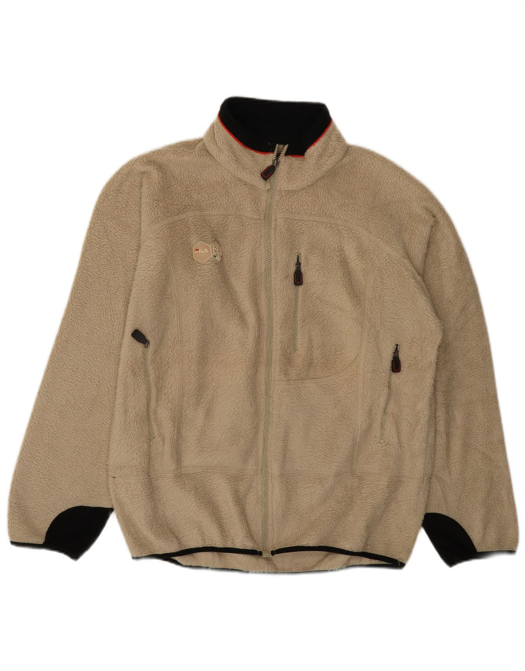 Fila Mens Fleece Jacket UK 40 Large Beige Colourblock Polyester Sports
