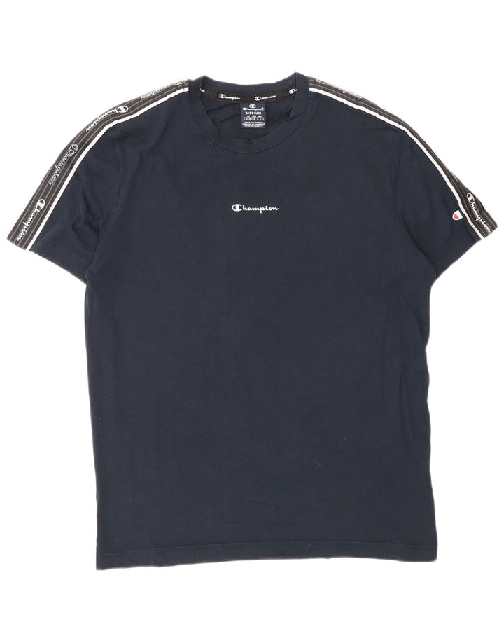 Champion Mens Graphic T-Shirt Top Medium Navy Blue Cotton