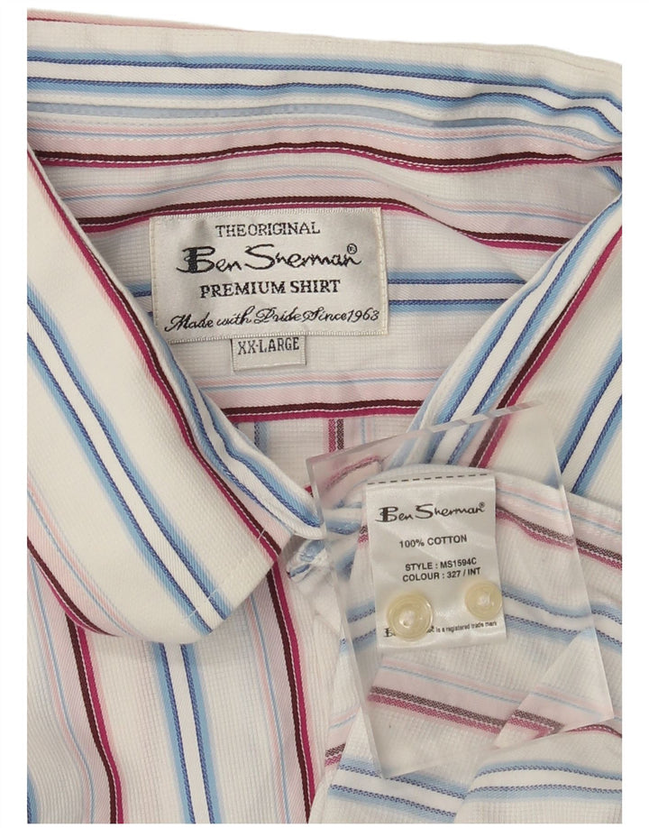 Ben Sherman Mens Shirt 2XL White Striped Cotton