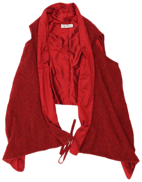 Vintage Womens Wrap Waistcoat One Size Burgundy Merino Wool