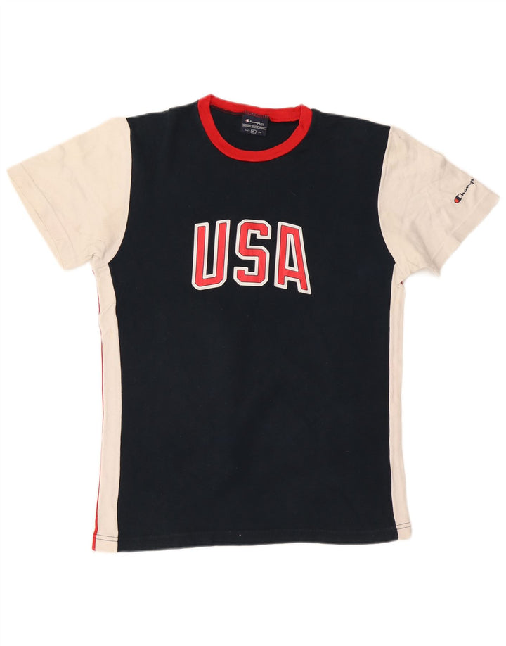 CHAMPION Womens Graphic T-Shirt Top UK 18 XL Navy Blue Colourblock Cotton