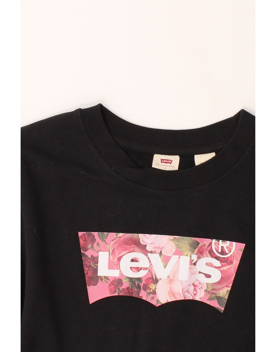 LEVI'S Womens Graphic Sweatshirt Jumper UK 16 Large Black Cotton Vintage Levi's and Second-Hand Levi's from Messina Hembry 