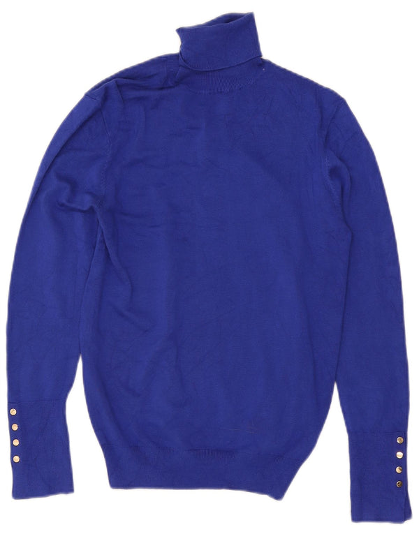 Zara Womens Roll Neck Jumper Sweater UK 14 Large Blue Viscose