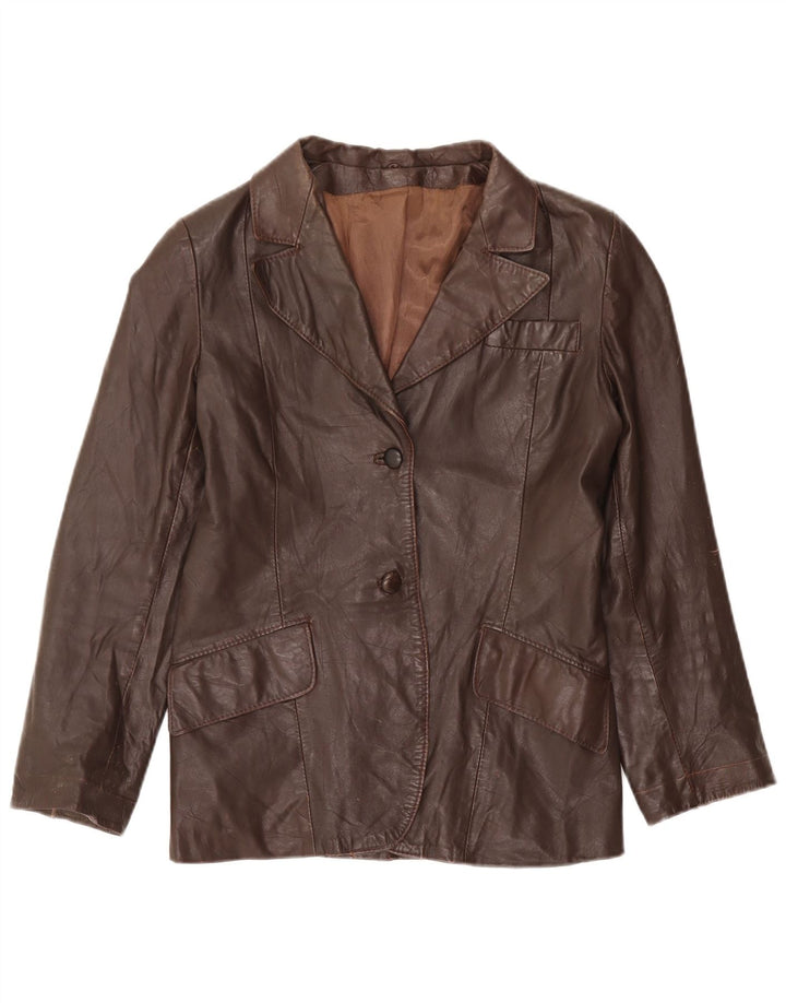 Vintage Womens 2 Button Leather Blazer Jacket UK 12 Medium Brown