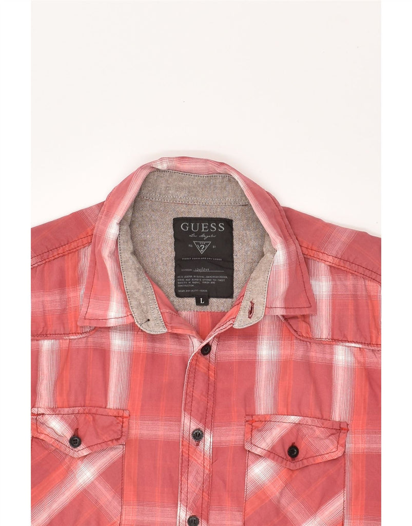 GUESS Mens Short Sleeve Shirt Large Red Check Cotton | Vintage Guess | Thrift | Second-Hand Guess | Used Clothing | Messina Hembry 