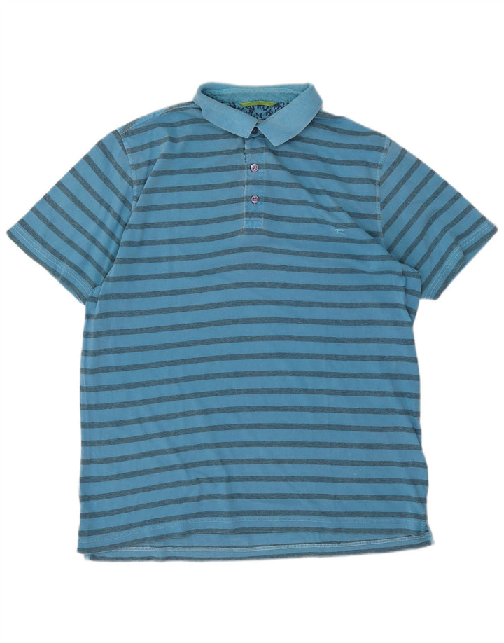 Camel Active Mens Polo Shirt Large Blue Striped Cotton