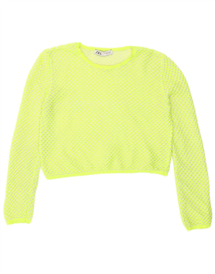 Zara Womens Crop Blouse Top UK 14 Medium Green Geometric Polyester