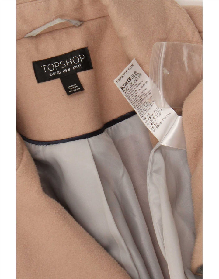 Topshop Womens Double Breasted Coat UK 12 Medium Beige Polyester