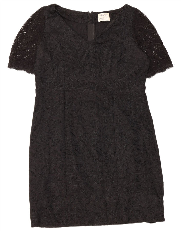 VINTAGE Womens Sheath Dress UK 12 Medium Black Floral