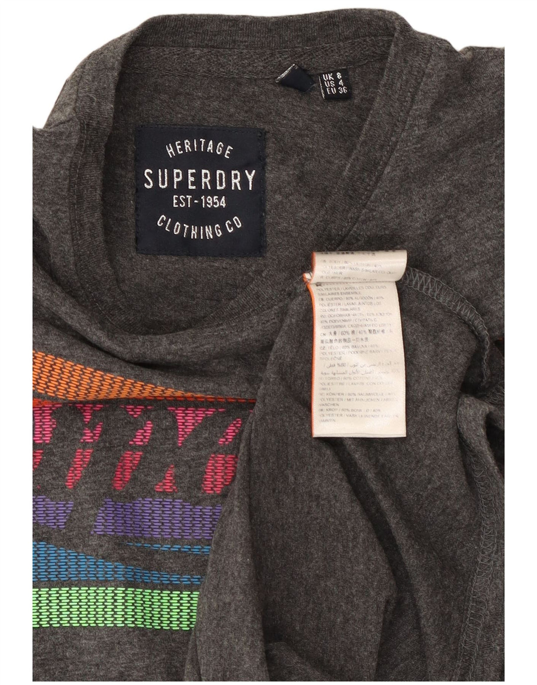 SUPERDRY Womens Heritage Graphic T-Shirt Top UK 8 Small Grey Cotton