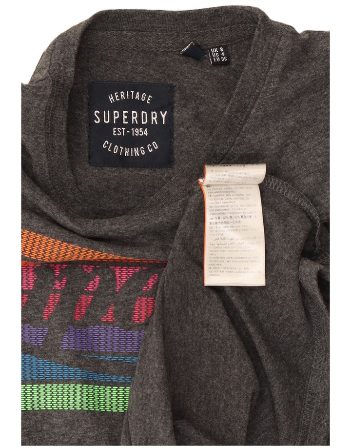 SUPERDRY Womens Heritage Graphic T-Shirt Top UK 8 Small Grey Cotton