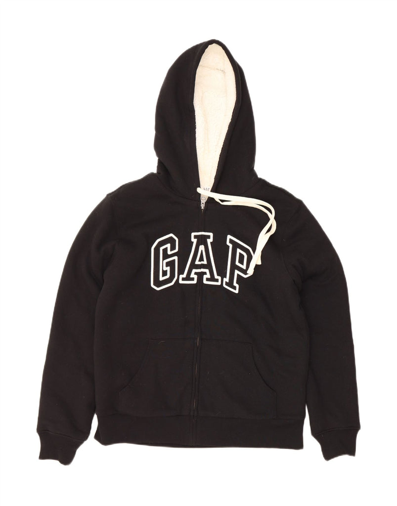 GAP Womens Oversized Graphic Zip Hoodie Sweater UK 10 Small Black Cotton Vintage Gap and Second-Hand Gap from Messina Hembry 