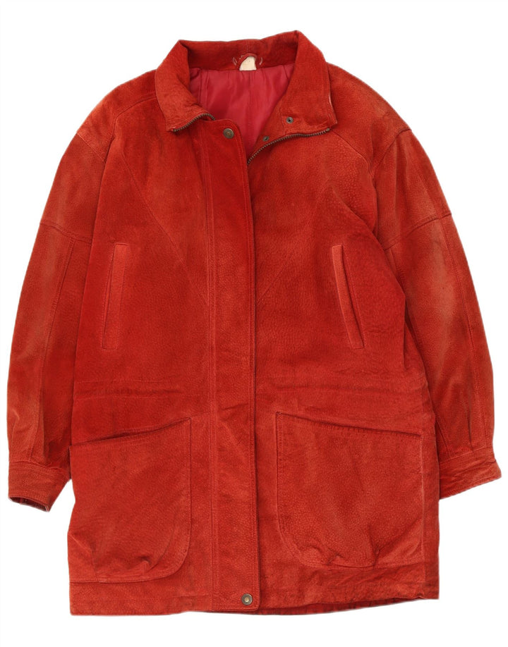 Vintage Womens Suede Oversized Overcoat UK 10 Small Red