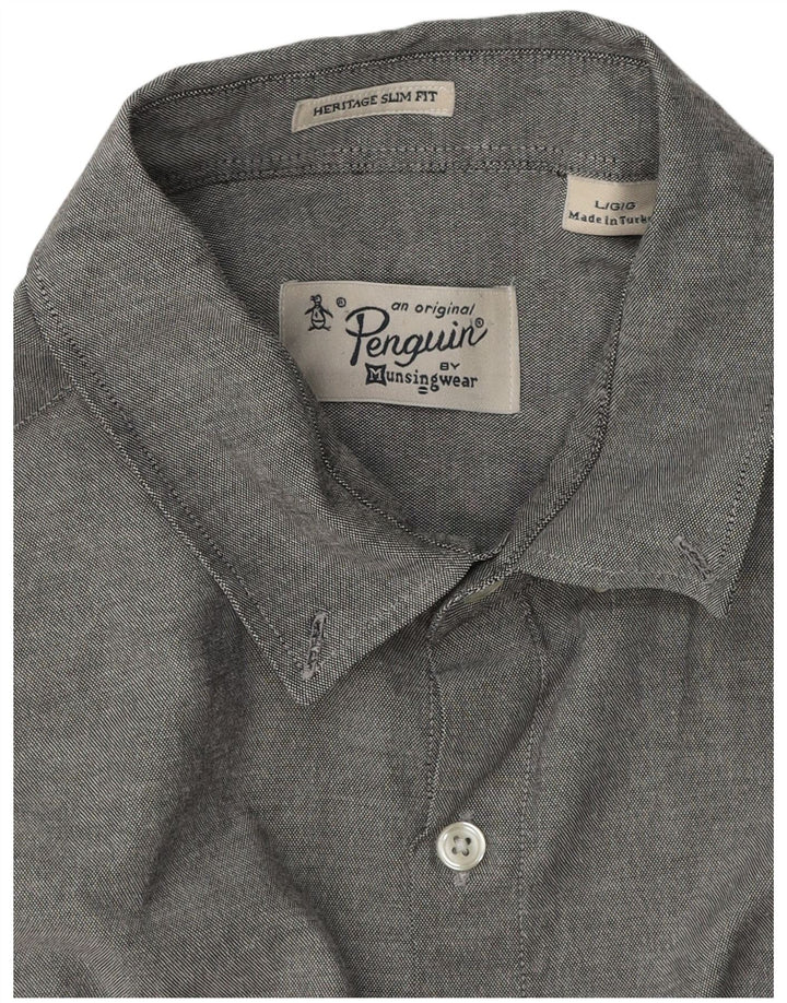 Penguin Mens Heritage Slim Fit Shirt Large Grey Flecked