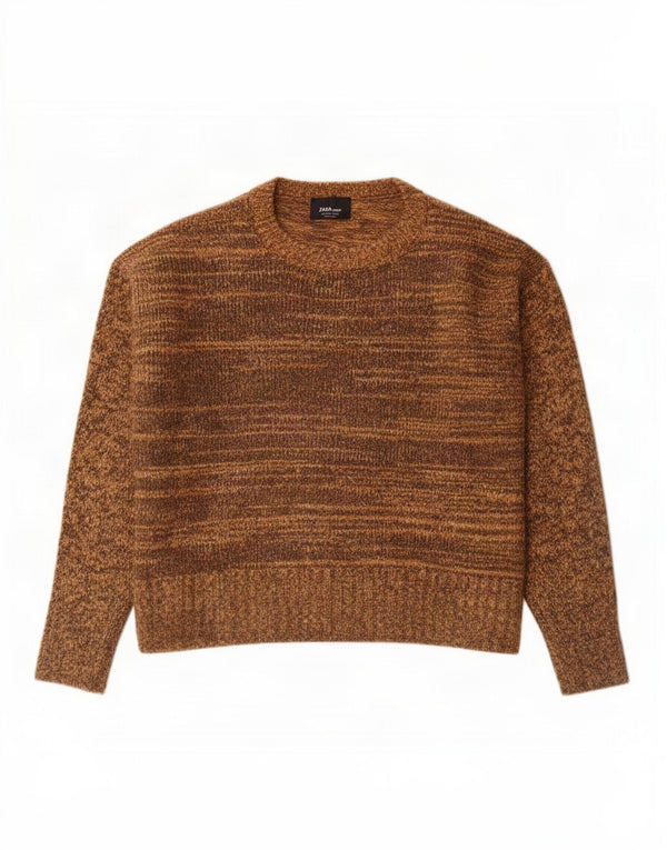 Zara Womens Oversized Crew Neck Jumper Sweater UK 10 Small Brown Flecked