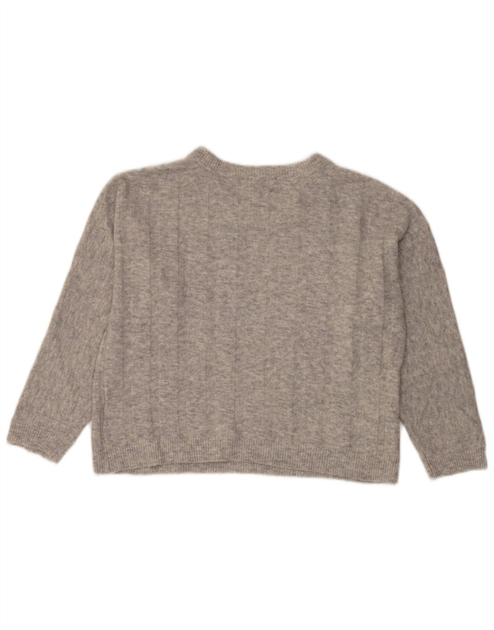Marks & Spencer Womens Crop Crew Neck Jumper Sweater UK 12 Medium Grey